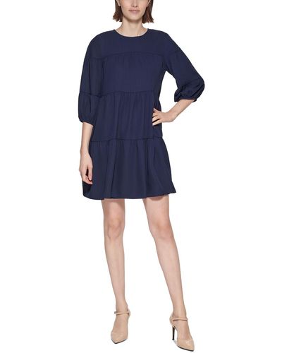 Calvin Klein Tiered Textured Shift Dress - Blue