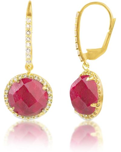 MAX + STONE 18k Gold Plated Genuine Emerald Round Cut Dangle Drop Earrings With White Topaz Accents - Pink