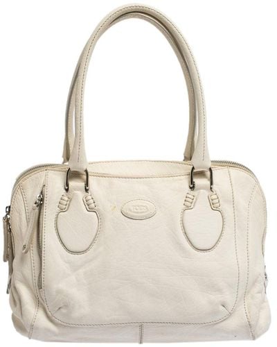 Tod's Leather Double Zip Satchel - Natural