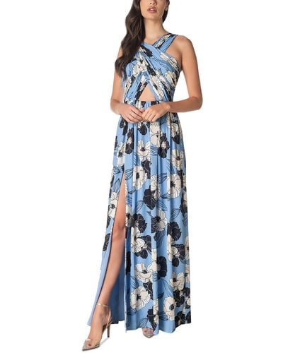 Dress the Population Knit Floral Evening Dress - Blue