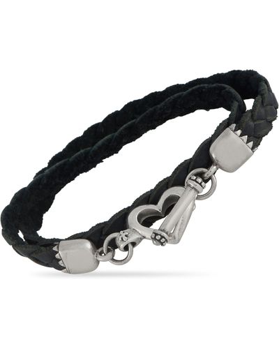 King Baby Studio Sterling Silver Braided Leather Heart toggle Bracelet - Black