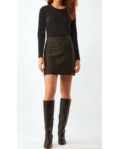 ecru Bonded Grid Leather Mini Skirt - Black
