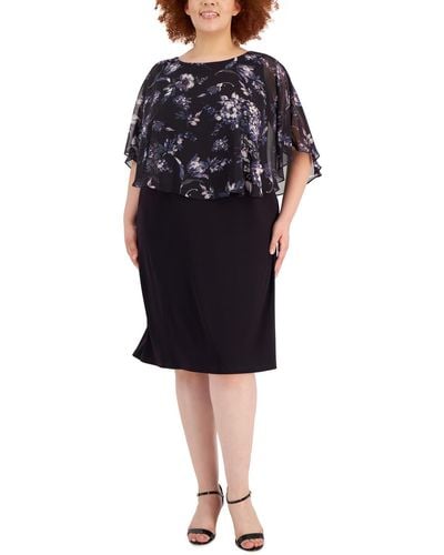 Connected Apparel Plus Floral Midi Cocktail And Party Dress - Black