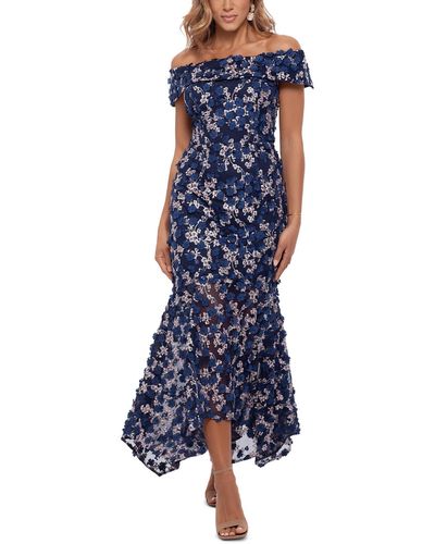 Xscape Petites Asymmetric Long Evening Dress - Blue