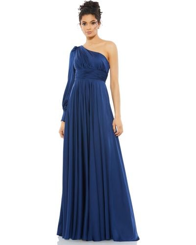 Ieena for Mac Duggal One Shoulder Bishop Sleeve Flowy Gown - Blue