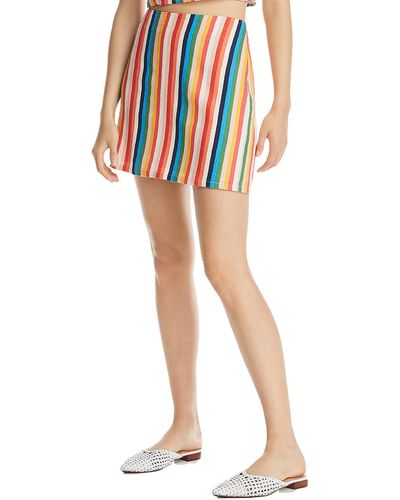 Aqua Linen Rainbow Striped Mini Skirt - Multicolor