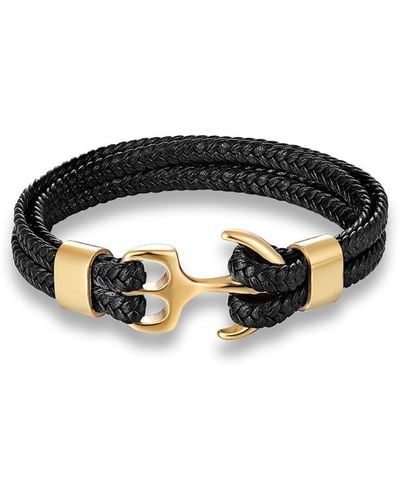 Stephen Oliver 18k Gold Multi Row Leather Anchor Bracelet - Black