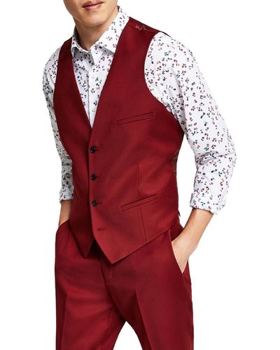 BarIII Wool Blend Separate Suit Vest - Red