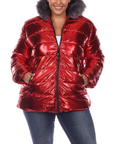 White Mark Plus Faux Fur Cold Weather Puffer Jacket - Red