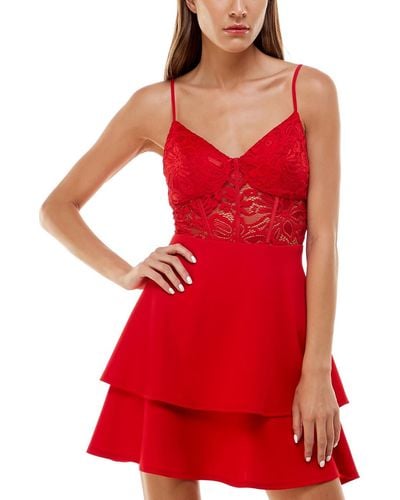 B Darlin Juniors Lace Mini Fit & Flare Dress - Red
