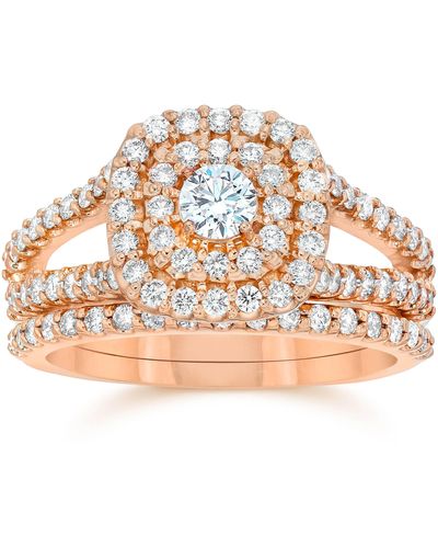 Pompeii3 1 1/10ct Diamond Cushion Halo Engagement Wedding Ring Set 10k Rose Gold - Metallic