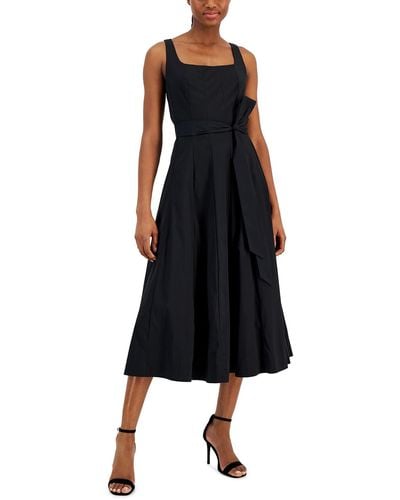 Anne Klein Crinkled Long Fit & Flare Dress - Black