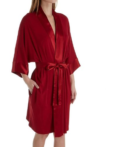 PJ Harlow Shala Knit Robe With Pockets And Satin Trim - Red