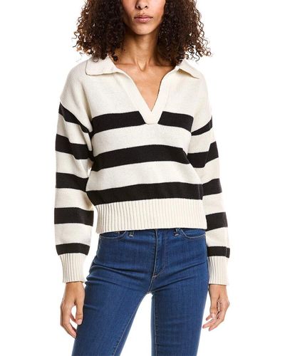 Dress Forum Triple Stripe Collared Sweater - White
