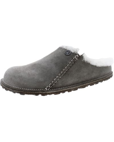 Birkenstock Zermatt Premium Suede Shearling Lined Slide Sandals - Gray