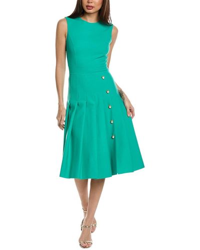 Oscar de la Renta Pleated Wool-blend A-line Dress - Green