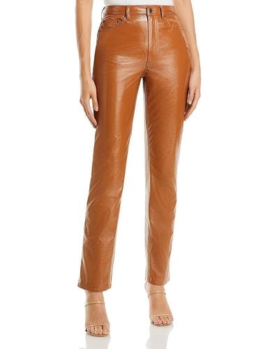 AFRM Heston Faux Leather High Rise Straight Leg Pants - Orange