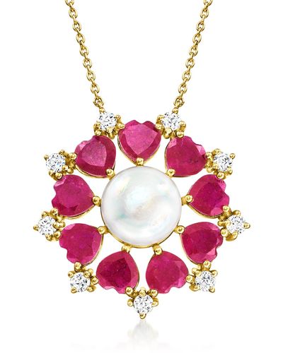 Ross-Simons 10.5-11mm Cultured Pearl And Ruby Necklace With . White Topaz - Pink