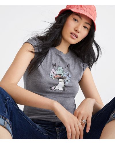 Aéropostale Frog Flowers Graphic Tee - Gray