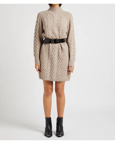 Suncoo Chona Turtleneck Cable Sweater Dress - Natural