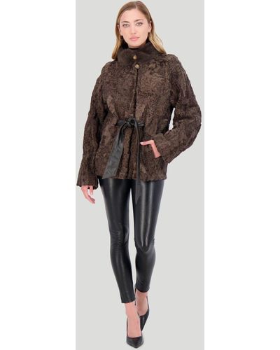Gorski Lamb Jacket With Mink Stand Collar - Brown
