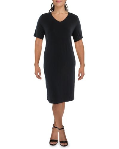 Eileen Fisher V-neck Knee T-shirt Dress - Black