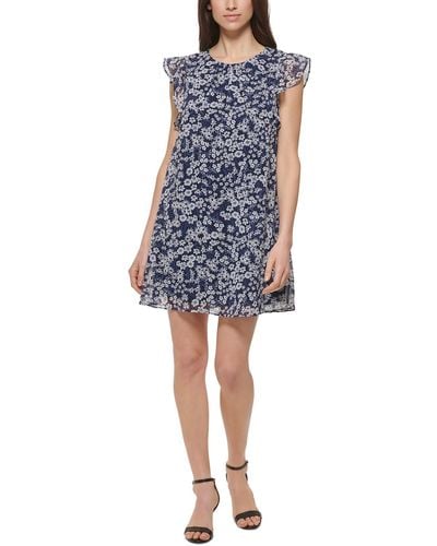 Jessica Howard Petites Floral Print Chiffon Shift Dress - Blue