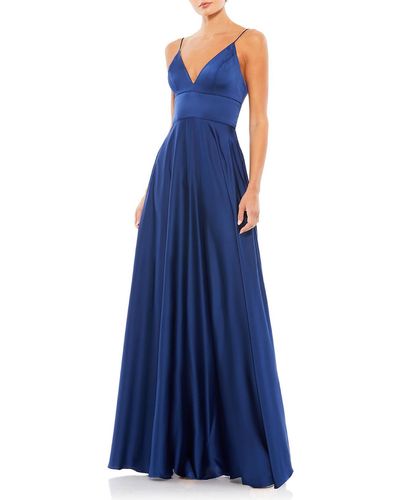 Ieena for Mac Duggal Satin Sleeveless Evening Dress - Blue