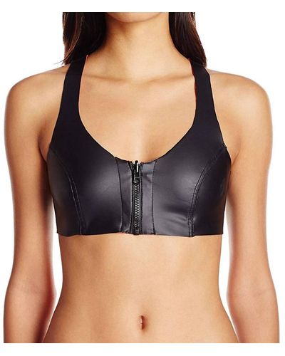 PQ Swim Neo Zip Up Reversible Halter Bikini Top Swimsuit - Black
