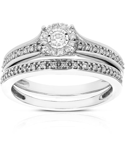 Vir Jewels 1/3 Cttw Round Cut Lab Grown Diamond Bridal Set .925 Sterling Prong Set - Gray