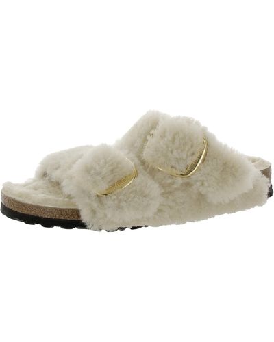 Birkenstock Arizona Big Buckle Suede Shearling Slide Sandals - White