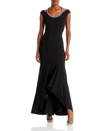 Aqua Embellished Scuba Evening Dress - Black