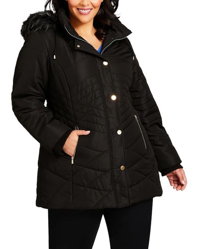 Avenue Plus Wave Quilted Cold Weather Puffer Jacket - Black