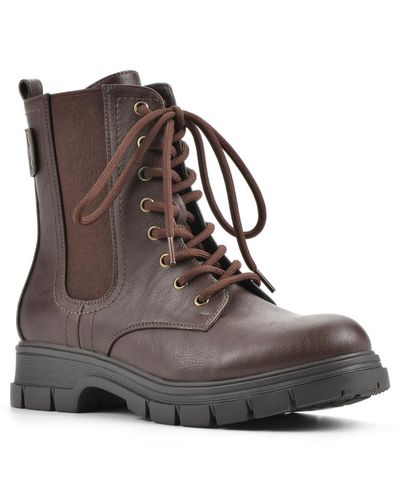 White Mountain Chevy Leather Pull On Combat & Lace-up Boots - Brown