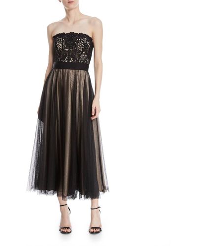 Catherine Deane Kayson Graphic Lace Strapless Midi Dress - Black