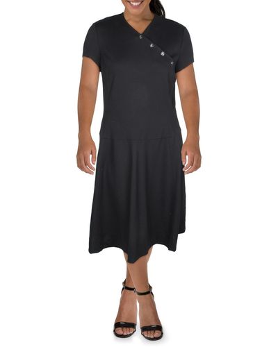 Lauren by Ralph Lauren Plus Embellished Mid Calf Midi Dress - Black