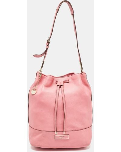DKNY Leather Drawstring Bucket Bag - Pink
