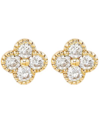 Suzy Levian 14k Gold 2/5 Cttw Diamond Clover Stud Earrings - Metallic