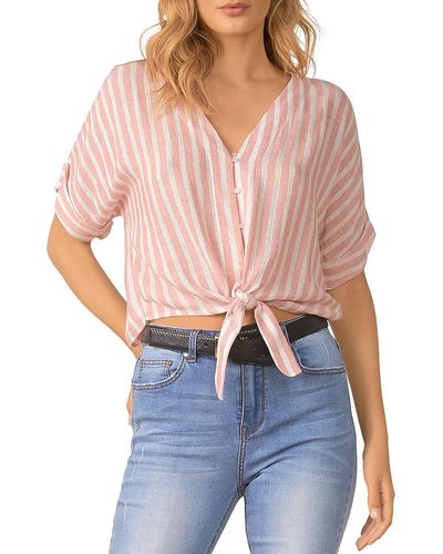 Elan Button Up Tie Front Cropped - Multicolor
