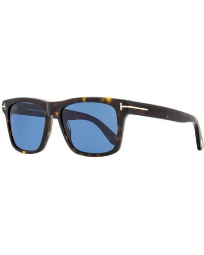 Tom Ford Rectangular Sunglasses Tf906 Buckley-02 52v Dark Havana 56mm - Blue
