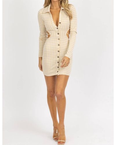 Bailey Rose Houndstooth Open Back Mini Dress - Natural