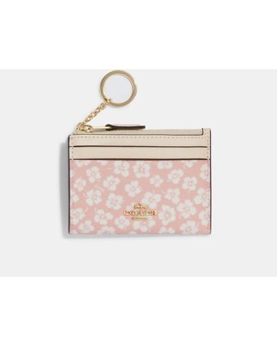 COACH Mini Skinny Id Case With Graphic Ditsy Floral Print - Pink