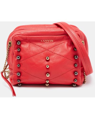 Lanvin Coral Leather Sugar Studded Shoulder Bag - Red