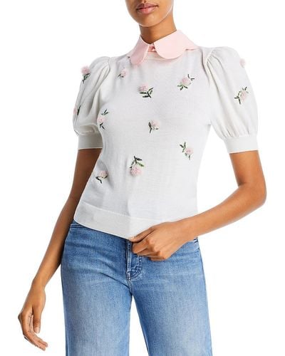 Alice + Olivia Wool Blend Collared Blouse - White