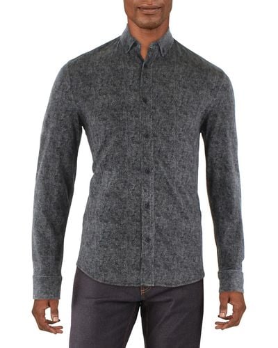 Kenneth Cole Collared Stretch Button-down Shirt - Gray
