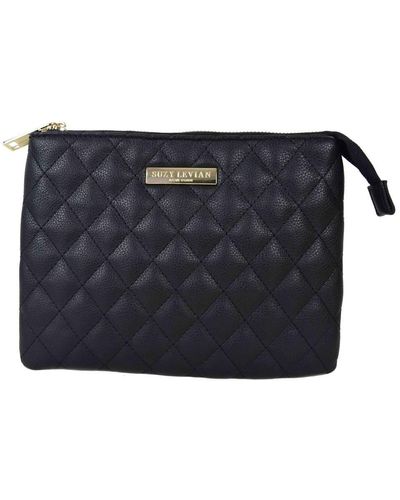 Suzy Levian Small Faux Leather Quilted Clutch Handbag - Black
