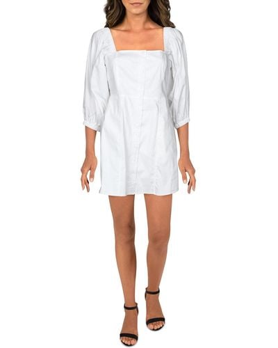 Danielle Bernstein Puff Sleeve Button Mini Dress - White