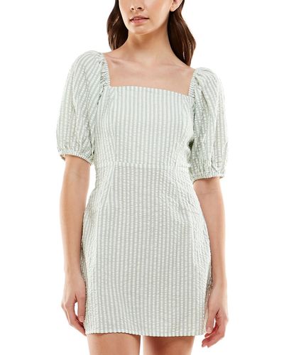 Speechless Striped Square Neck Mini Dress - Gray
