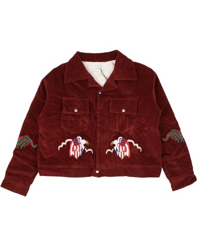 Rhude Maroon Cotton Graphic Print Souvenir Jacket - Red