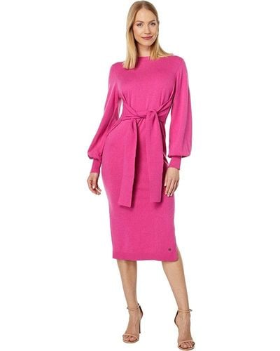 Ted Baker Essya Slouchy Tie Front Midi Knit Sweater Dress Bright - Pink